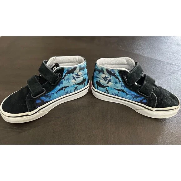 Vans Kids 10.5 Shark Print SK8 Shoes Black Blue - Picture 7 of 7